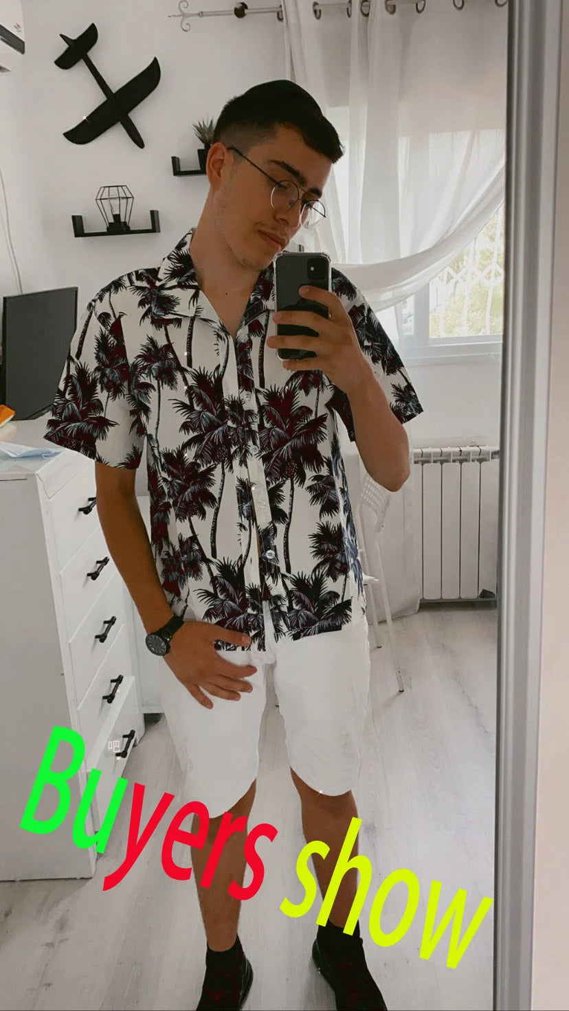 Palm Tree Printed Hawaiian Beach Shirt for Men