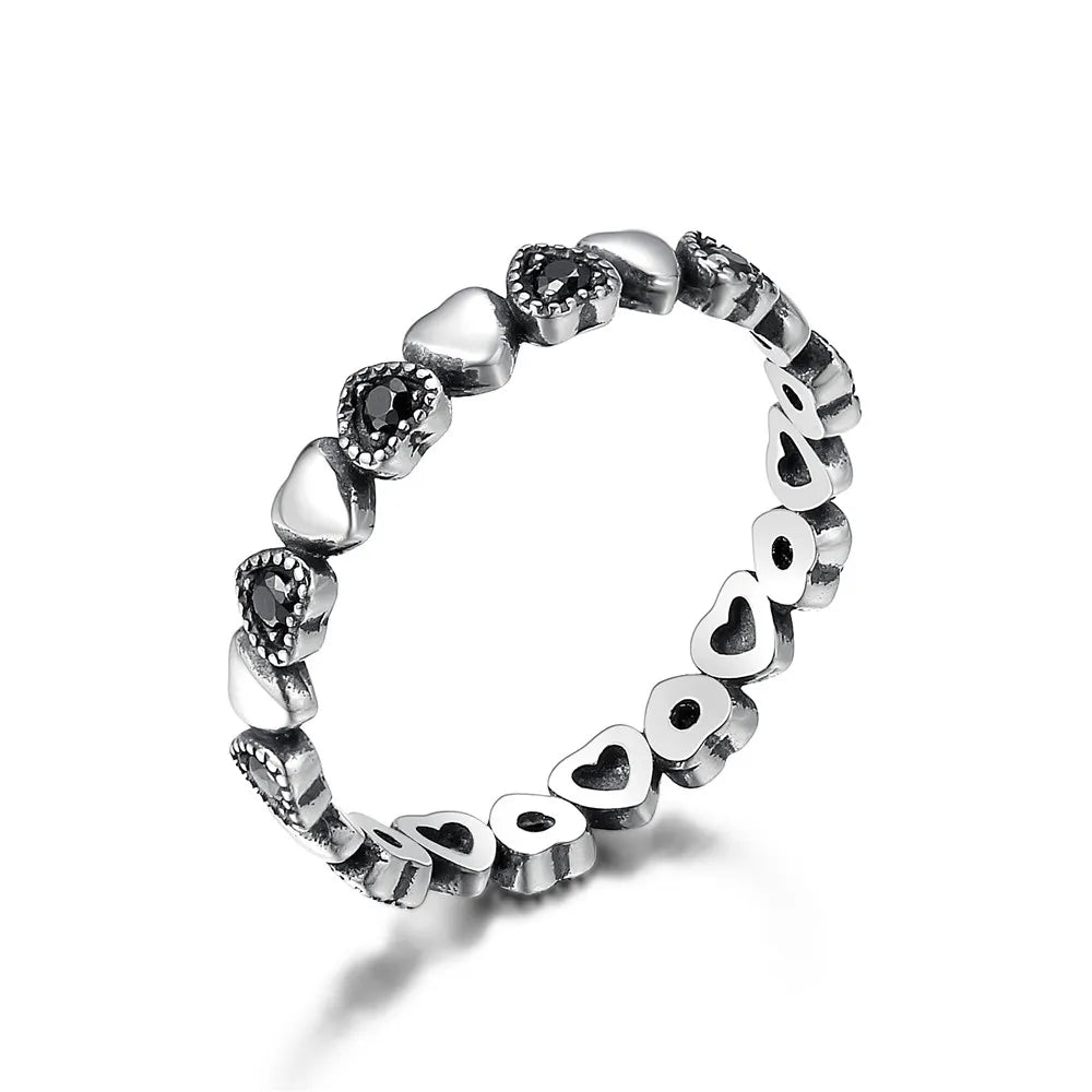 Genuine 925 Sterling Silver Stackable Ring Heart Black CZ  SCR140