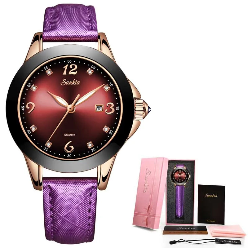 Watches Ladies Top Brand Luxury Ceramic Rhinestone Quartz  Waterproof