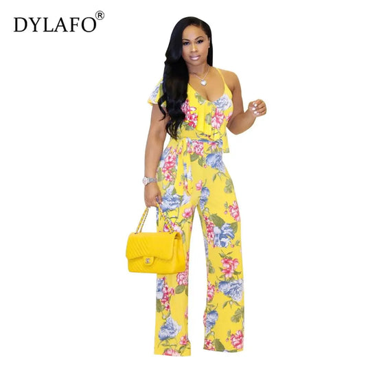 Flower Halter Women Jumpsuit  Boho Print Casual Rompers