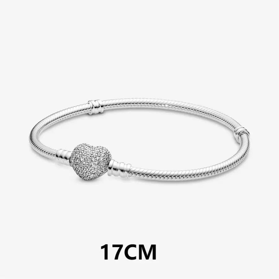 Bracelet 925 Sterling Silver Heart Simplicity Fashion Fit Pandora Charms Beads