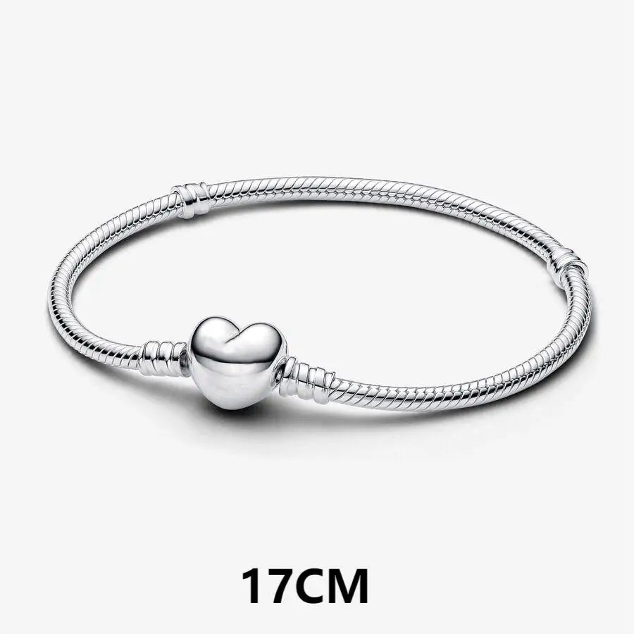 Bracelet 925 Sterling Silver Heart Simplicity Fashion Fit Pandora Charms Beads