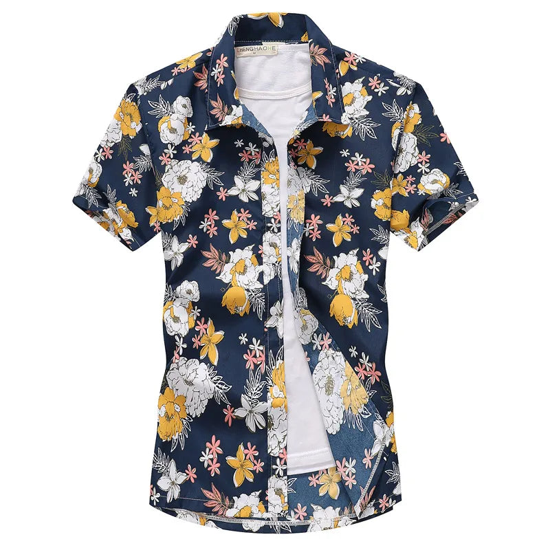 Palm Tree Printed Hawaiian Beach Shirt for Men