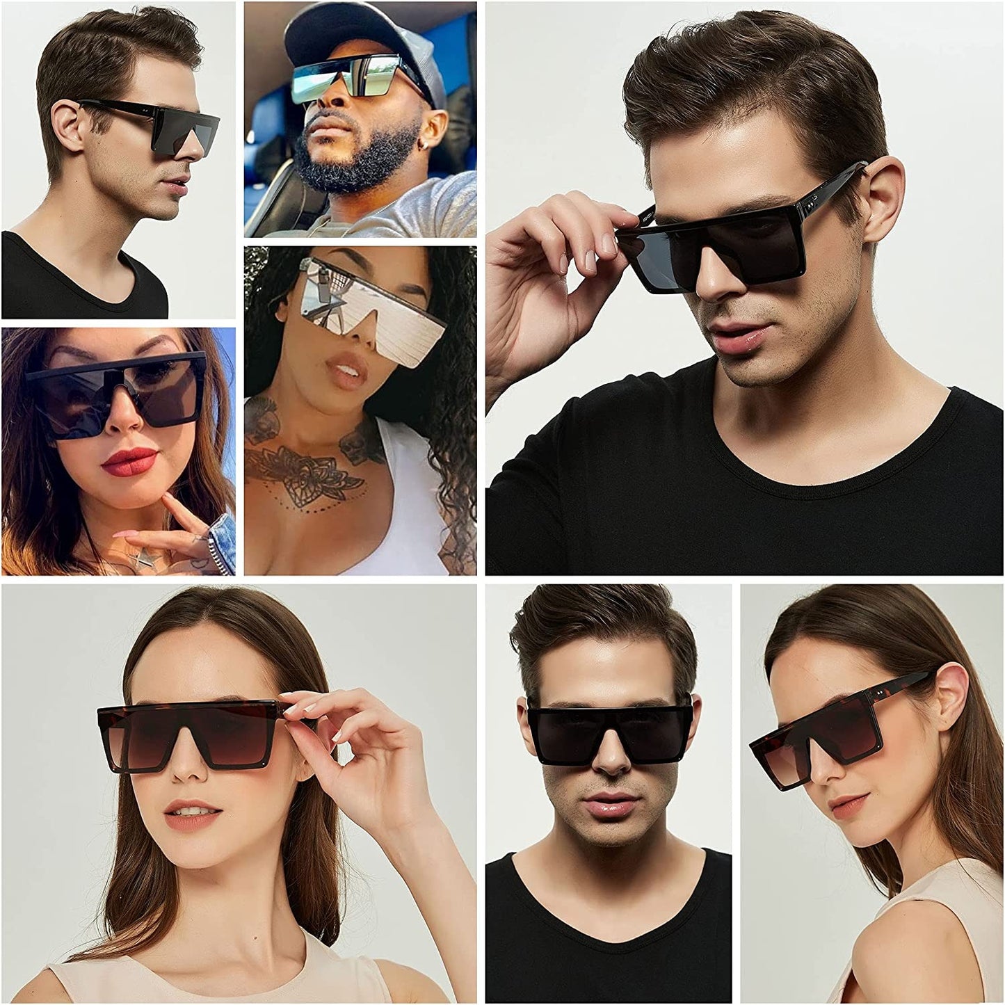 Square Oversized Big Flat Top High Quality Sunglasses UV Protection