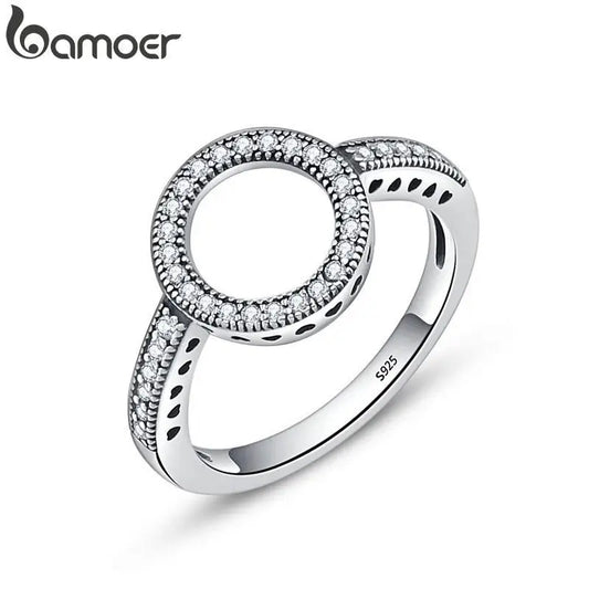 BAMOER 100% Genuine 925 Sterling Silver Forever Clear CZ Circle Round