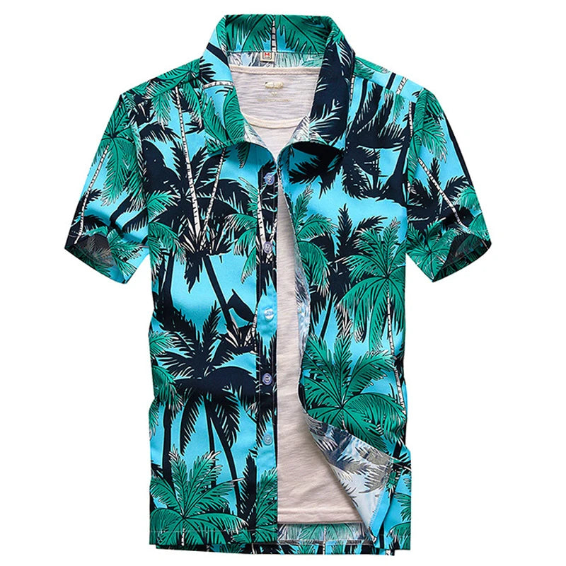 Palm Tree Printed Hawaiian Beach Shirt for Men