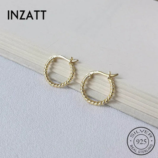 Real 925 Sterling Silver Minimalist Geometric Spiral Twist Round Hoop Earrings