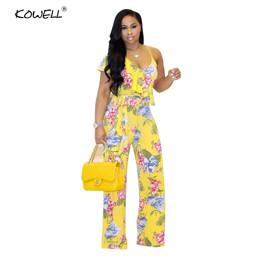 Flower Halter Women Jumpsuit  Boho Print Casual Rompers