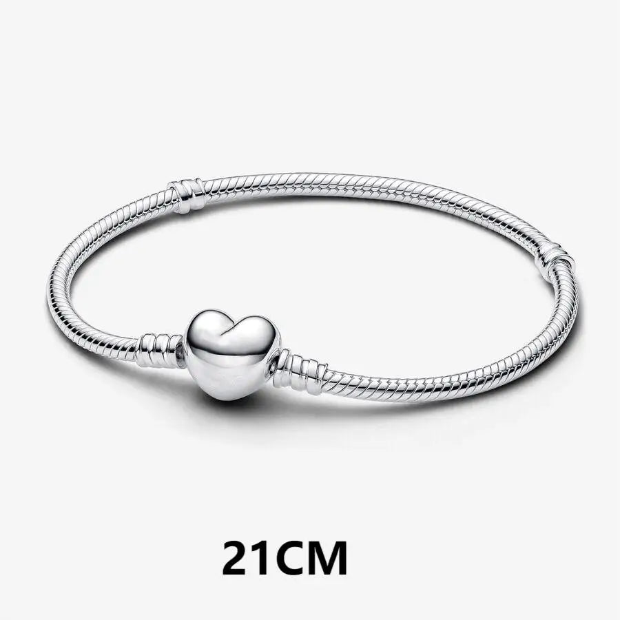 Bracelet 925 Sterling Silver Heart Simplicity Fashion Fit Pandora Charms Beads