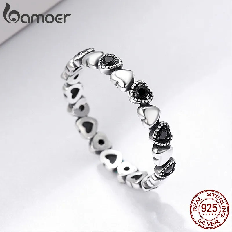 Genuine 925 Sterling Silver Stackable Ring Heart Black CZ  SCR140