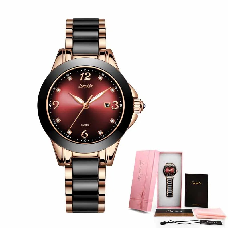 Watches Ladies Top Brand Luxury Ceramic Rhinestone Quartz  Waterproof