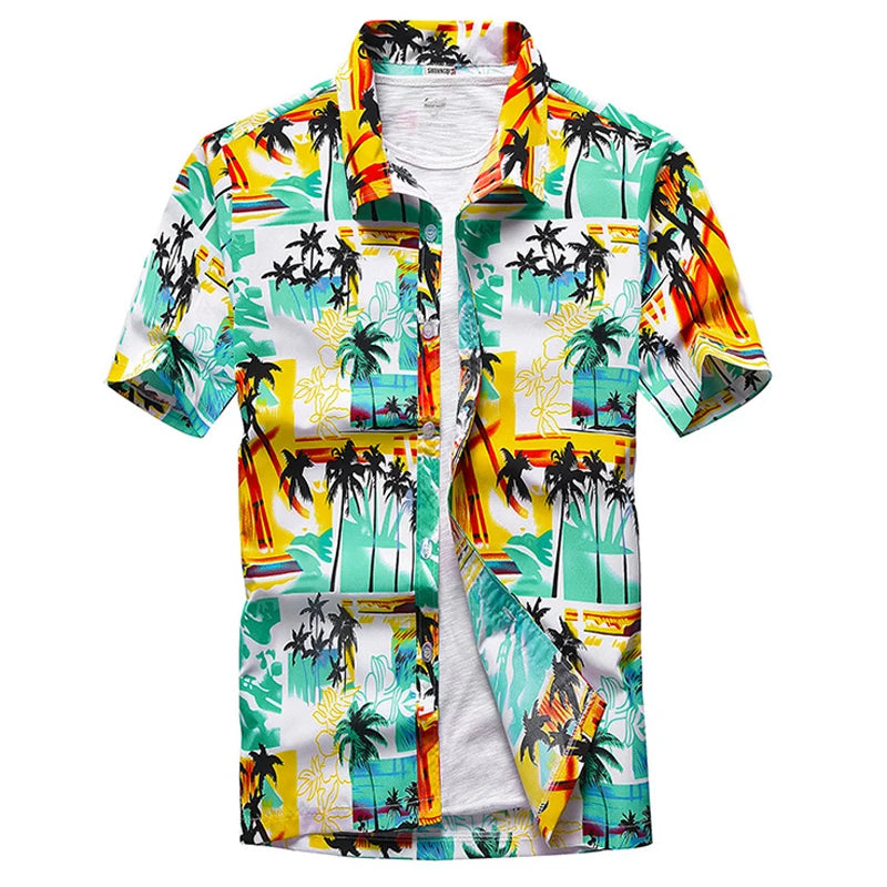 Palm Tree Printed Hawaiian Beach Shirt for Men