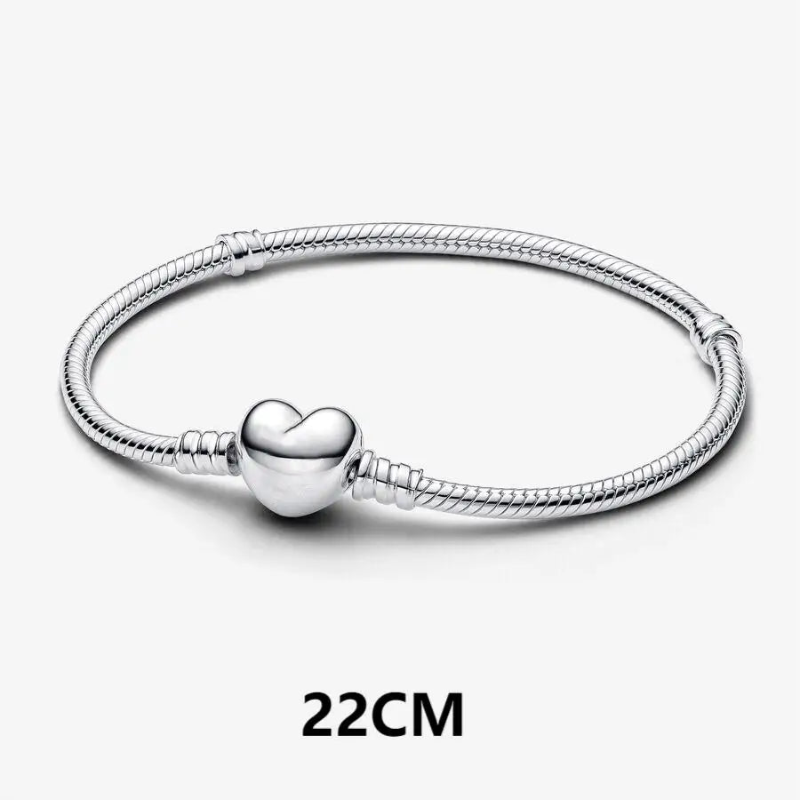 Bracelet 925 Sterling Silver Heart Simplicity Fashion Fit Pandora Charms Beads