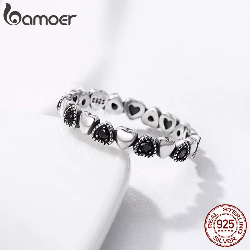 Genuine 925 Sterling Silver Stackable Ring Heart Black CZ  SCR140