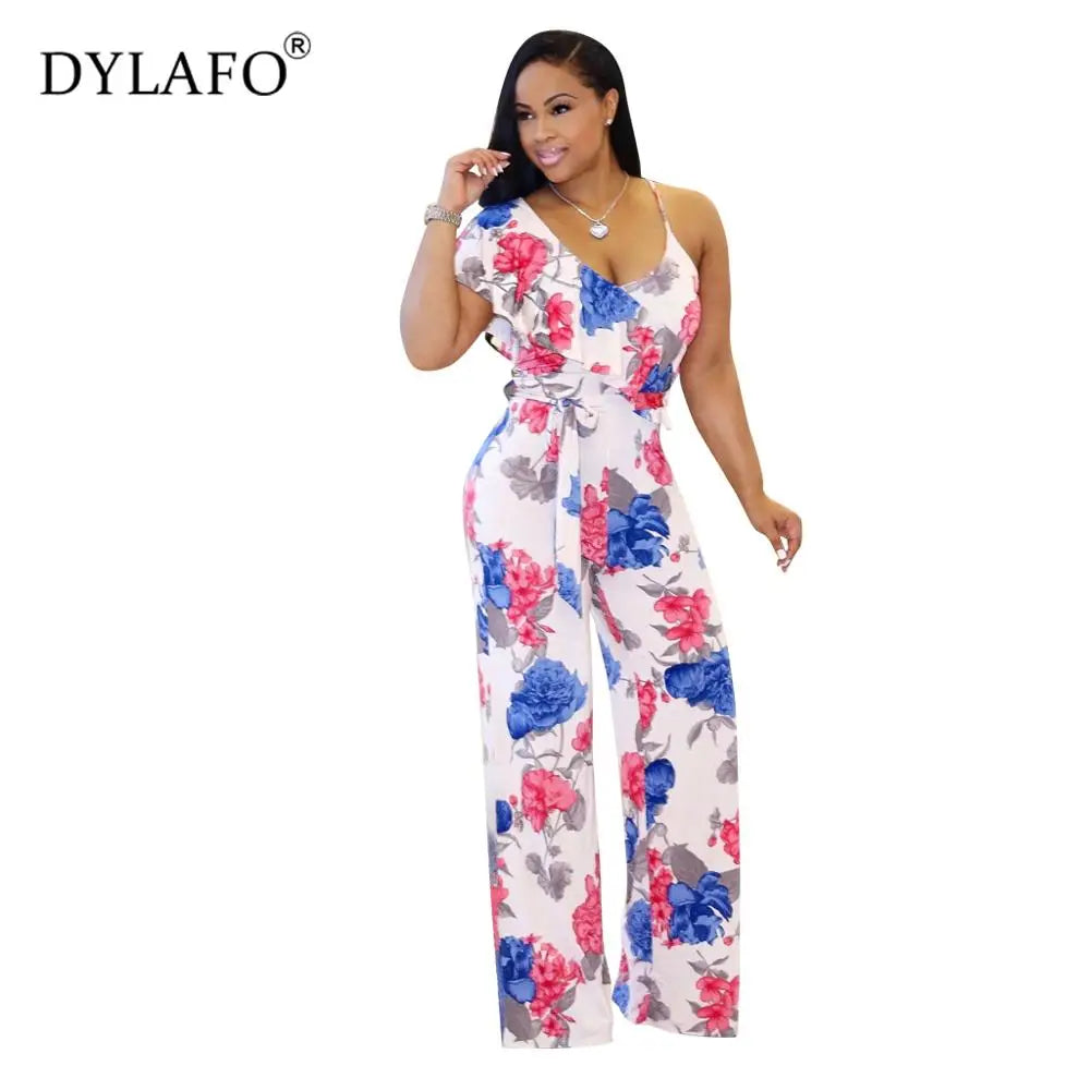 Flower Halter Women Jumpsuit  Boho Print Casual Rompers