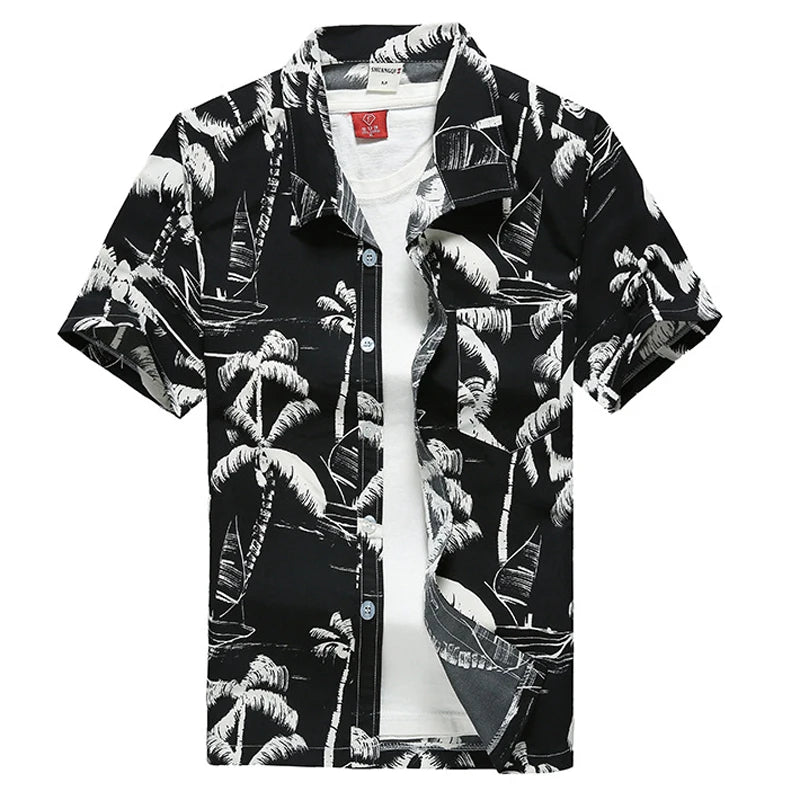 Palm Tree Printed Hawaiian Beach Shirt for Men