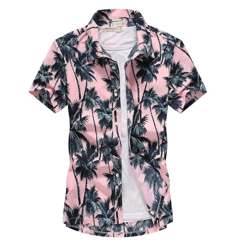 Palm Tree Printed Hawaiian Beach Shirt for Men