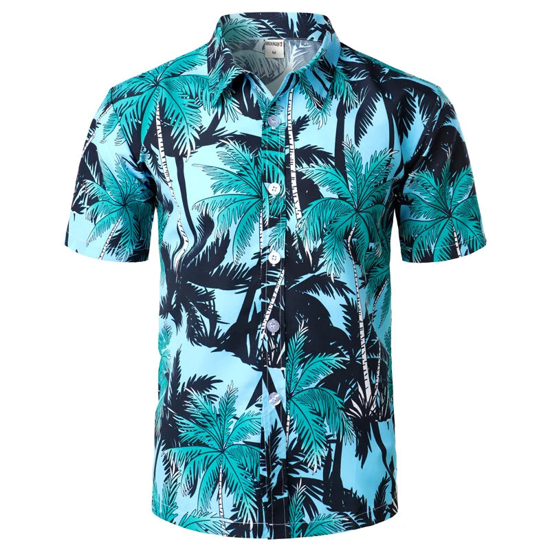 Palm Tree Printed Hawaiian Beach Shirt for Men