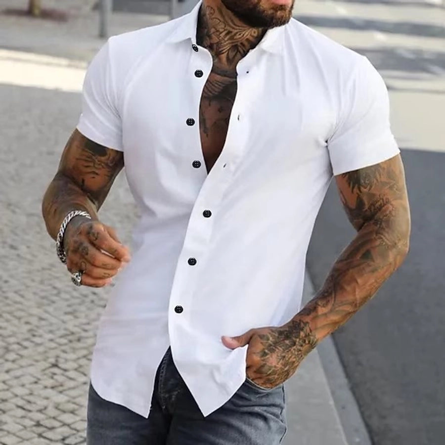 Men's Solid Color Casual Shirt Collar Short Sleeve Regular Fit Men's Tops