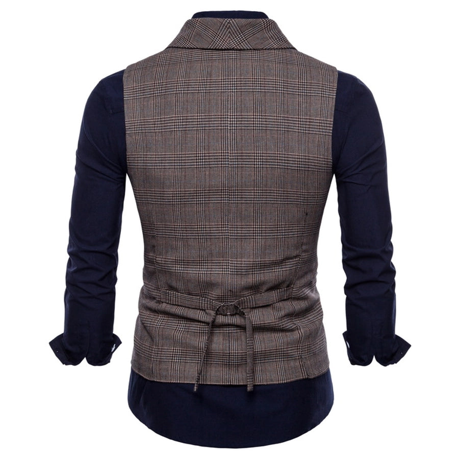 new  men's  designed plaid vest leisure business plus size double breasted slim vest men