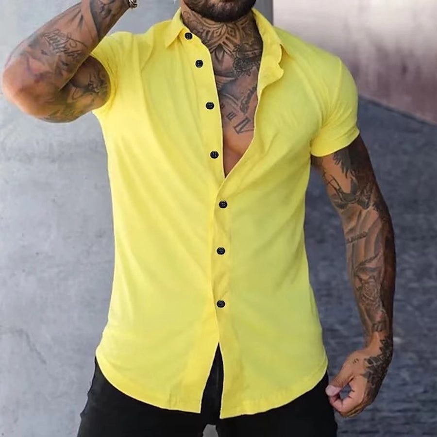 Men's Solid Color Casual Shirt Collar Short Sleeve Regular Fit Men's Tops