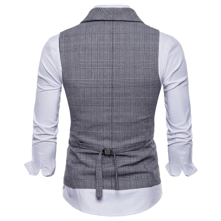 new  men's  designed plaid vest leisure business plus size double breasted slim vest men