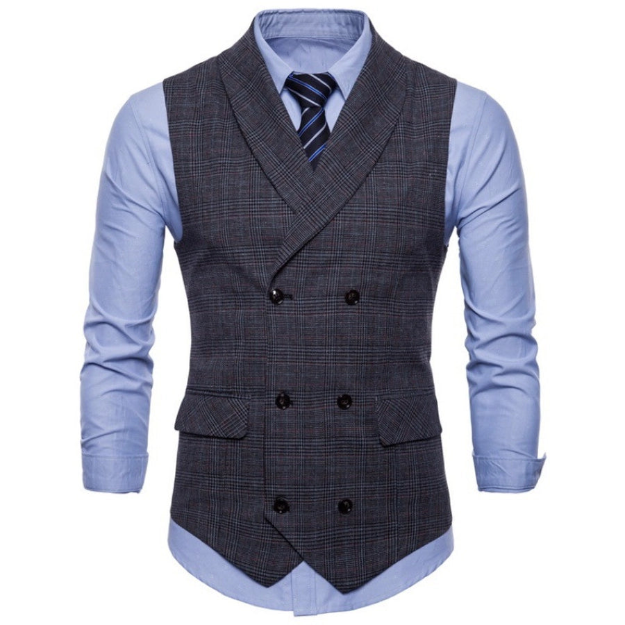 new  men's  designed plaid vest leisure business plus size double breasted slim vest men