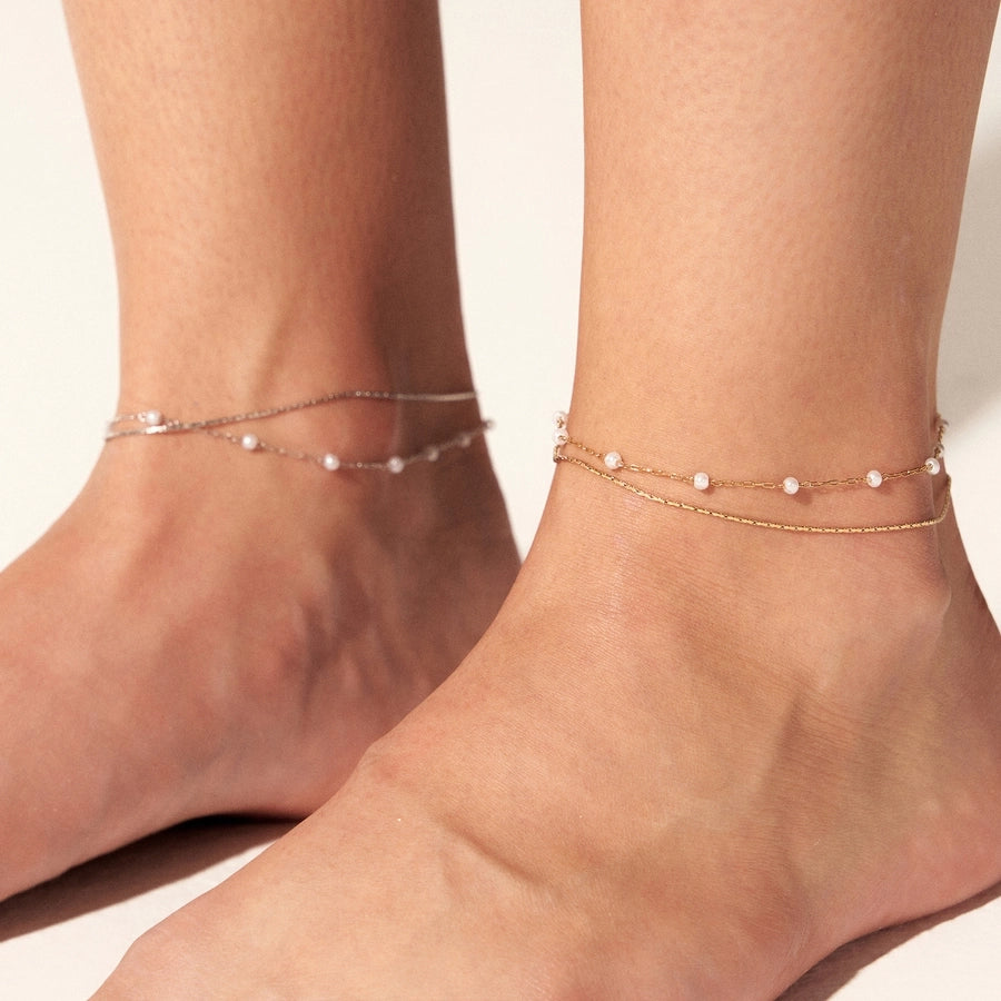 Jewelry Casual Modern Style Geometric 304 Stainless Steel Pearl 16K Gold Plated White Gold Plated Gold Plated Plating Anklet