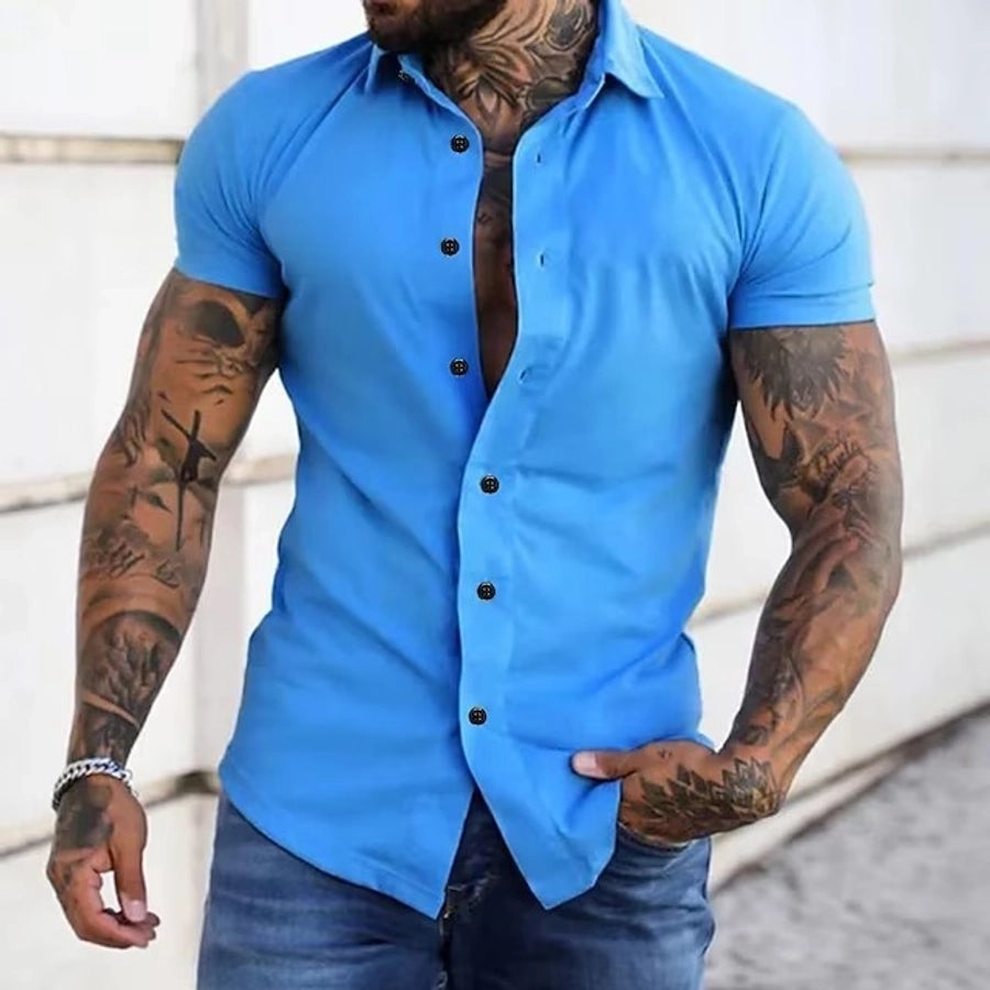 Men's Solid Color Casual Shirt Collar Short Sleeve Regular Fit Men's Tops