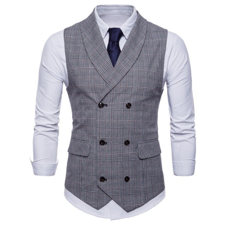 new  men's  designed plaid vest leisure business plus size double breasted slim vest men