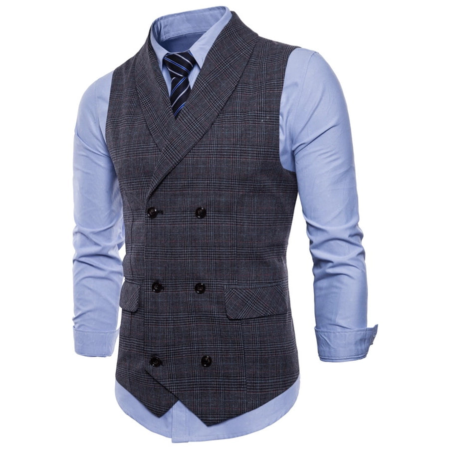 new  men's  designed plaid vest leisure business plus size double breasted slim vest men