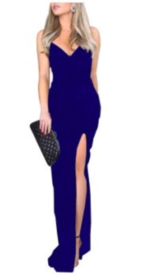 women's pencil skirt fashion v neck slit patchwork sleeveless solid color maxi long dress banquet