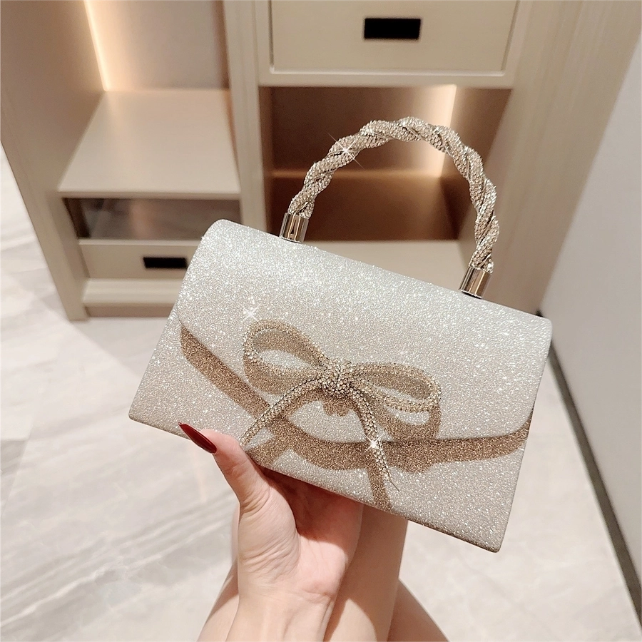 Women's Glitter Solid Color Bow Knot Streetwear Square Magnetic Buckle Handbag