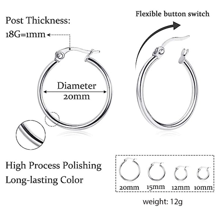 4 Pairs Elegant Simple Style Solid Color Plating 304 Stainless Steel Earrings