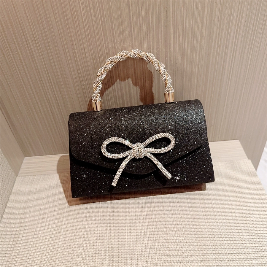 Women's Glitter Solid Color Bow Knot Streetwear Square Magnetic Buckle Handbag