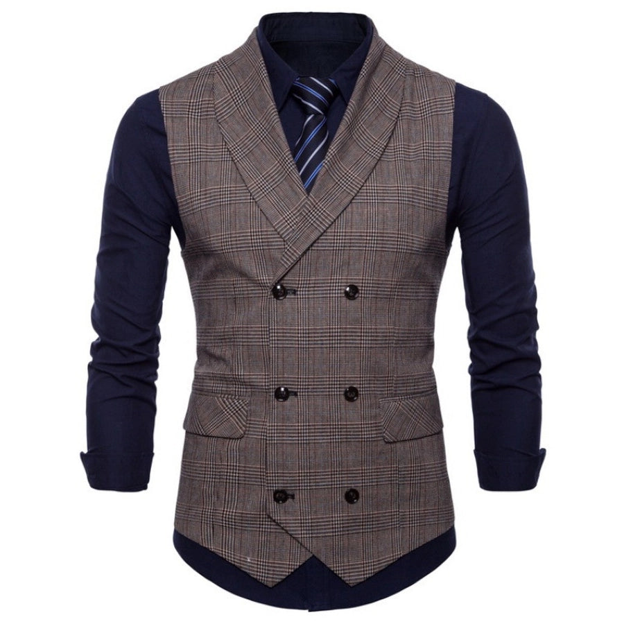 new  men's  designed plaid vest leisure business plus size double breasted slim vest men