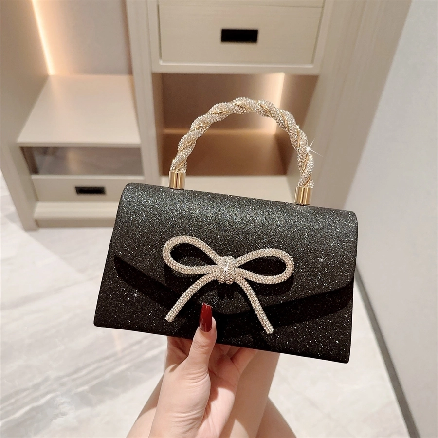 Women's Glitter Solid Color Bow Knot Streetwear Square Magnetic Buckle Handbag