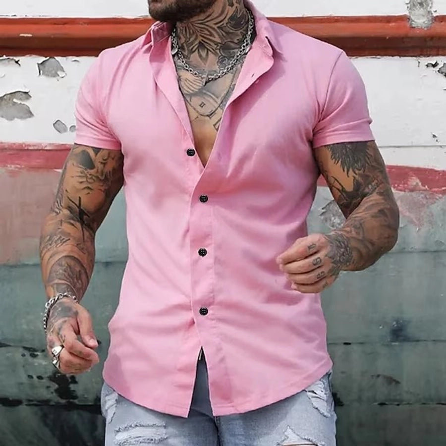 Men's Solid Color Casual Shirt Collar Short Sleeve Regular Fit Men's Tops