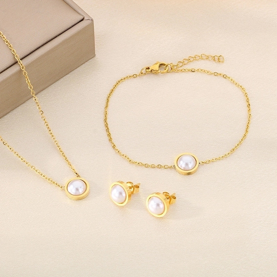 Jewelry Elegant Vintage Style Geometric 304 Stainless Steel 18K Gold Plated Bracelets Earrings Necklace