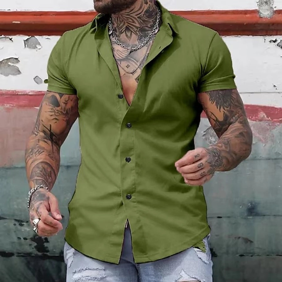 Men's Solid Color Casual Shirt Collar Short Sleeve Regular Fit Men's Tops